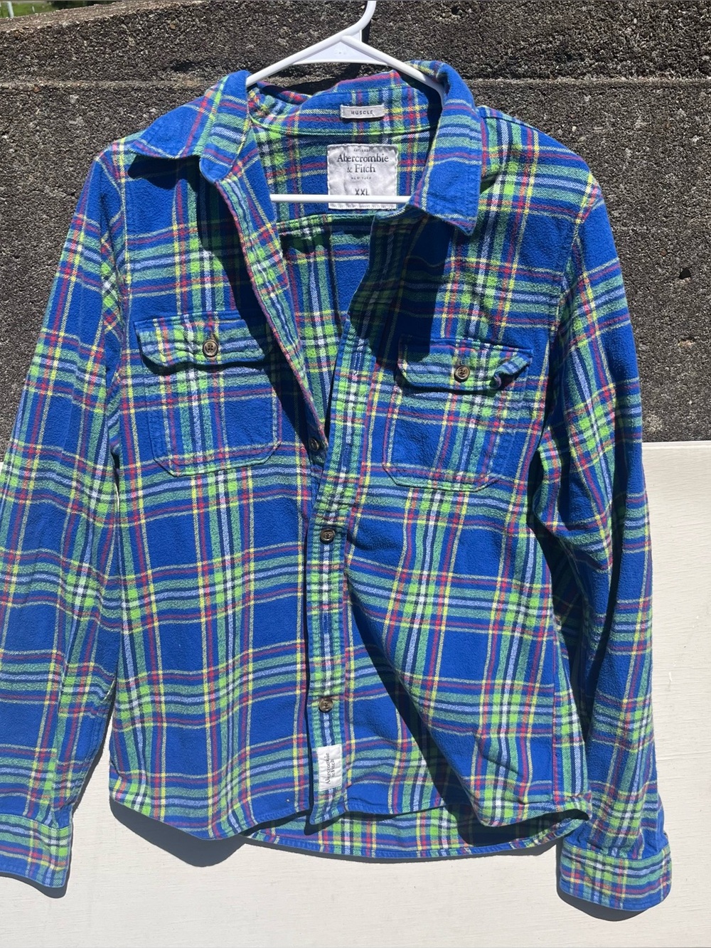 BUNDLE Abercrombie & Fitch Men's Flannel Muscle Work Shirt XXL Blue Red Plaid